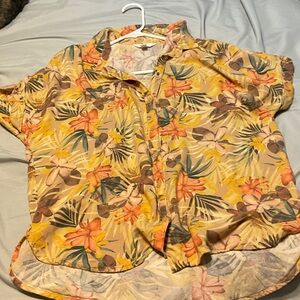 Time and Tru Floral Button Down Shirt - Yellow and Orange